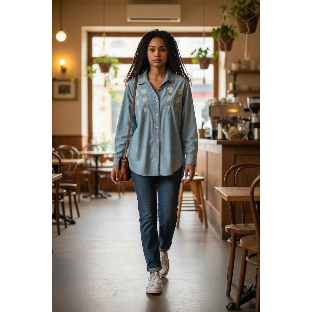 Cambridge Country Store Women's Button Up Shirt Embroidered Long Sleeve Size M